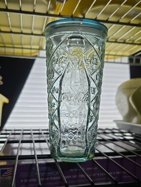 Coca Cola Aqua-Tinted Embossed Glass Tumbler